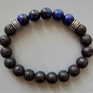 Tigers Eye Blue & Black Lava Stone Bead Bracelet